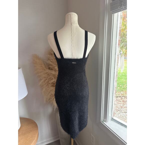 NWT Fabletics Black Faux Mohair 90s Mini Dress Womens Medium Fuzzy Bodycon - Picture 6 of 8